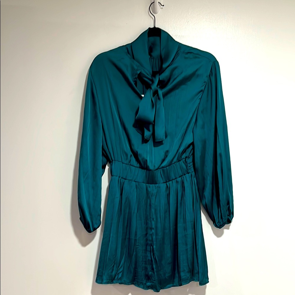 NWT ZARA Teal Neck Tie Long Sleeve Dress Sz XS